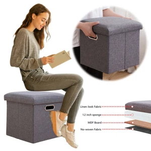 Folding Storage Ottoman 11.81x11.81x11.81inch Footrest Footstool (Dark gray) AU - Picture 1 of 9