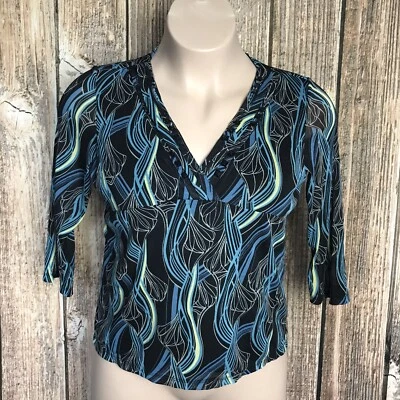 Blusa Camisa Emma James Cuello en V ~ Talla XLP ~ Azul y Negro ~ Elástica ~ Manga 3/4 Foto 1 de 4