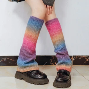Women Leg Warmer Rainbow Knitted Loose Socks Stocking Knee Length Japanese - Picture 1 of 16