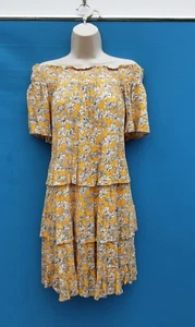 TUNIC,SMOCK DRESS,YELLOW FLORAL,HIPPIE,BOHO,,60S,70S,80S VINTAGE STYLE,SIZE 14 - Picture 1 of 7