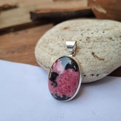 Elegante colgante hecho a mano de plata de ley 925 de rodonita increíble curación PG3955 Foto 1 de 4