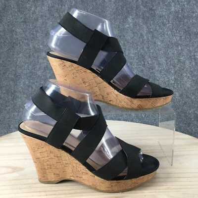 Sandalias chinas de lavandería para mujer 8 cuña con cordones tela negra punta abierta informales Foto 1 de 4