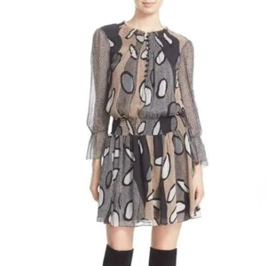 Diane von Furstenberg Kelley Dress Smocked Waist Long Sleeve 100% Silk Size 8 - Imagen 1 de 16