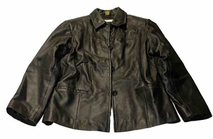 Excelled Black Leather Jacket Coat Size XL Blazer Pockets Button Down Quilted - Picture 1 of 2