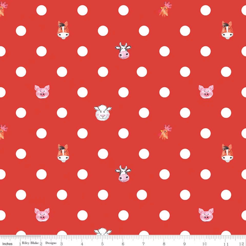 1/4 Yard 9x42 Riley Blake "Coloring On The Farm" Dots Red Quilt Cotton - Image 1 of 1
