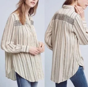 Floreat Anthropologie XS Northfolk Tunic Striped Button Long Sleeve Top Shirt - Picture 1 of 7