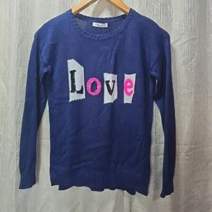 Pinc Girls NWT Sweater Size LG "Love" Sequin Art Graphic Navy Knit Lightweight - Picture 1 of 7