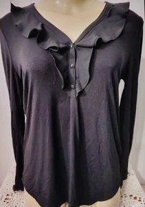 Camicia bianca mercato nero nera manica lunga volant scollo a V ornamento bottoni - Foto 1 di 9