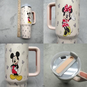 Disney Mickey Minnie Mouse Tumbler Large Lt Pink Toggle Lid Stainless SteeI NEW - Picture 1 of 12
