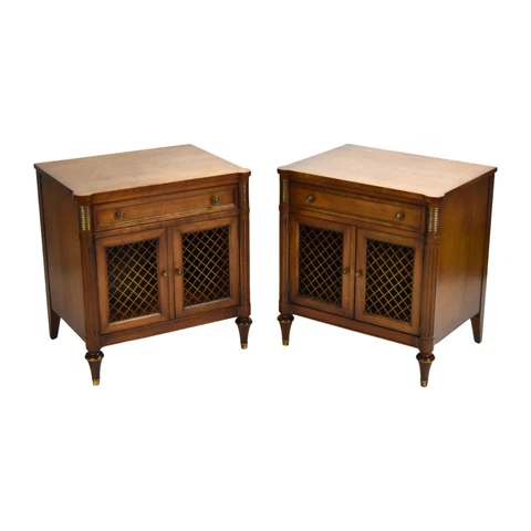 Pair of Kindel Mahogany Neoclassical Empire Nightstands End Table Cabinets Cover