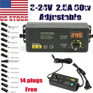 Adjustable AC/DC 60w Power Supply Adapter Charger Variable 3V-24V Universal - Picture 1 of 12