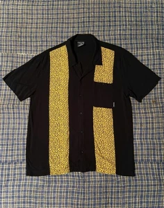 Empyre Animal Print Bowling Style Button-Up Shirt Cheetah Black Rayon Size L - Picture 1 of 8