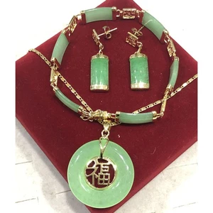 Pendientes colgantes de jade collar pulsera mujer enchapado en oro de 18 quilates conjuntos de joyas regalo - Imagen 1 de 6