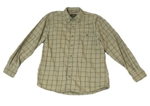 Eddie Bauer Mens Large Button Down Shirt Green Tan Plaid Long Sleeve Preppy - Picture 1 of 7