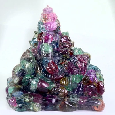 Handmade Ganesha Figure Statue Natural Ruby Emerald Sapphire 196.45ct 44x42mm - Image 1 of 4