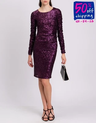 RRP€248 PATRIZIA PEPE Tulle Sequin Midi Dress Size 0 US2 XS Ruched Long Sleeve - Image 1 of 4
