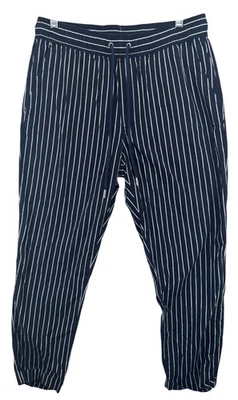 Forever 21 Women Pant M Navy Blue/White Pinstriped PullOn Casual Lightwt Classic — 第 1/4 张图片