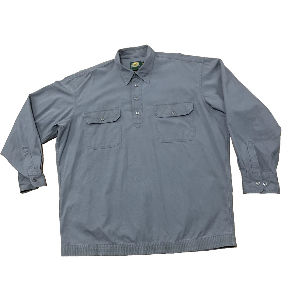 Cabelas Vintage Twill Quarter Button Shirt Men XL Reg Gray Blue Cuffed Hunting - Image 1 of 4