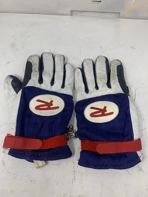 Guantes retro de cuero Rossignol vintage - para hombre - pequeños/blancos/azul marino - Japón Foto 1 de 3