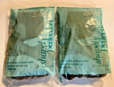 2- Pantimedias Silkies Shapely Perfection Queen XL TAUPE Nylon Mejora la Forma Foto 1 de 4