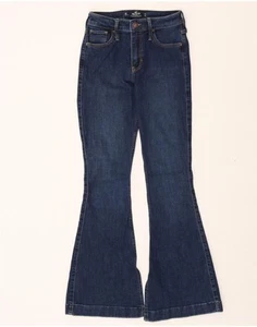 HOLLISTER Womens High Rise Flared Jeans W24 L32 Navy Blue Cotton DL13 - Picture 1 of 3