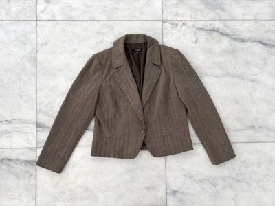 Blazer Rafaella Vintage Marrom Listrado Bronzeado Um Botão Feminino 12P Escritório Editorial - Imagem 1 de 4
