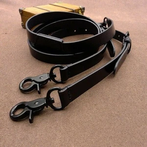 Vintage Black Leather Suspenders Occidental Adult Men Jean Suit Back Braces Hook - Picture 1 of 15