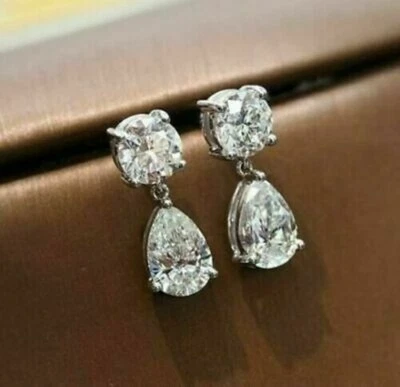 Lab-Created 4CT Pear Shape VVS1 Diamond Drop/Dangle Earrings 14K White Gold Over - Image 1 of 4