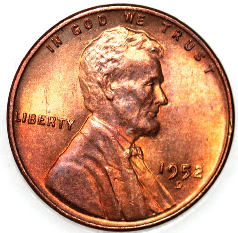 * 1952-D Wheat Cent Uncirculated BU with Select Natural Toning As Shown Cover