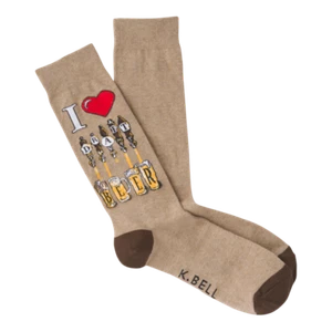 New K. Bell Men Crew Socks 10-13 Shoe 6.5-12 DRAFT BEER Brown Arch Compression - Picture 1 of 3