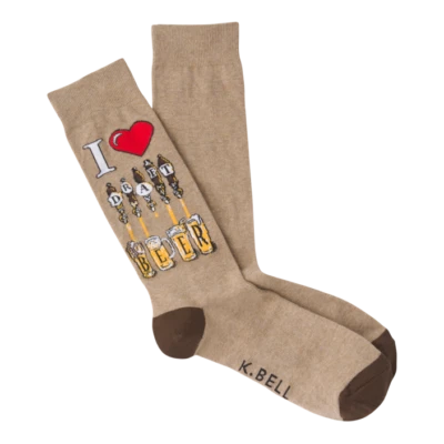 New K. Bell Men Crew Socks 10-13 Shoe 6.5-12  DRAFT BEER Brown Arch Compression  - Image 1 of 3