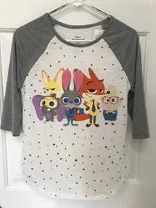 New DISNEY Zootopia Girls White Gray Graphic 3/4 Sleeve Tee Size M plus Shirt - Picture 1 of 1