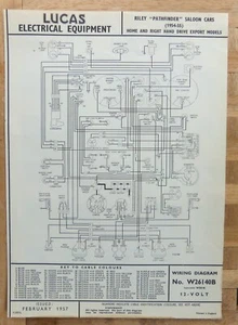Original LUCAS Riley Pathfinder Wiring Diagram 1954-55 W26140B - Picture 1 of 2