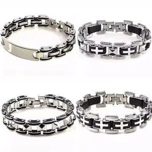 Range of Unisex Stainless Steel & Rubber Flawless Quality Cuff Style Bracelet(s) - Picture 1 of 12