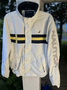 Nautica white and yellow lightweight windbreaker jacket |Size: Small  - Picture 1 of 8