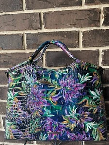 NWT Brahmin Elaine VISIONARY MELBOURNE Leather Satchel floral purple green - Picture 1 of 4
