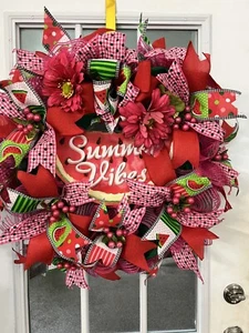 Summer Vibes Watermelon Custom Handmade Wreath - Picture 1 of 3