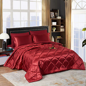 8-Piece Satin Comforter Set Silky Quilted Bed Set Queen King Cal King Size