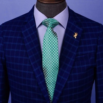 Corbata tejida delgada azul y verde geométrica tejido de canasta verde azulado 3" accesorio GQ Foto 1 de 4