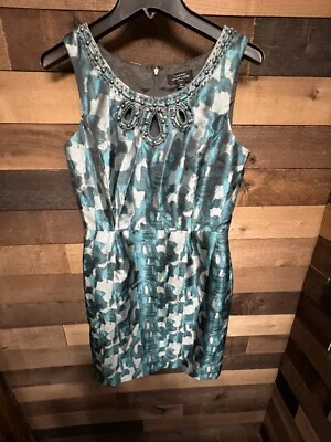 Tahari Arthur S Levine Womens Lined Lace Sheath Party Dress 6P Petites Blue - Image 1 of 4