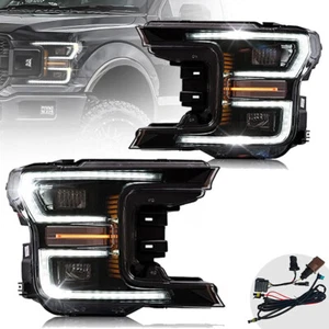 VLAND For Ford F-150 2018-2020 LED Bar Black Projector Headlights W/Dynamic DRL - Picture 1 of 15
