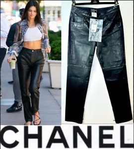 2.2k Chanel 2013 Black Faux Leather Wax Shiny Jeans Pants Logo 34 36 2 4 6 S M - Picture 1 of 24
