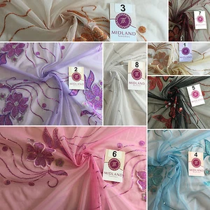 Double border Sequined flower Scalloped Net dress Fabric 52" Wide M194 Mtex - Picture 1 of 56