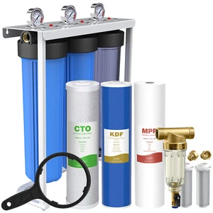 Sistema de filtro de agua para toda la casa KDF de 3 etapas de 20" con filtro de sedimentos giratorio - Imagen 1 de 19