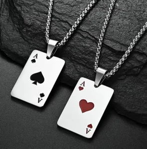 Stainless Steel Poker Card Ace of Spades Necklace for Women Men Pendant Chain - Picture 1 of 7
