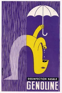 Aerosol nasal GENOLINE•Día de lluvia•Postal de arte publicitario francés vintage 4x6 - Imagen 1 de 1