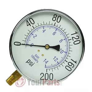 Large 4.5" 200 PSI Air Compressor Tank Pressure Gauge 1/4" Male NPT Threads - Picture 1 of 6