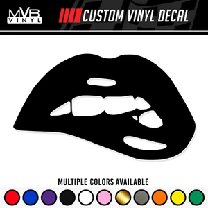 Lip Bite Lipstick Vinyl Decal Sticker | Sexy Seductive Lip Gloss Vampire Goth - Picture 1 of 3