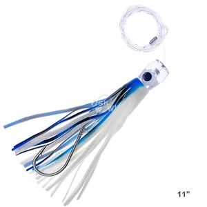 11" Blue White Fishing cup Trolling Skirt rigged Lure Resin Head big game Marlin - Picture 1 of 4