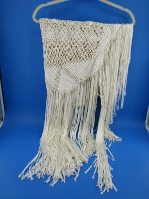 Fringed Women's Shawl Large Hand Knotted Woven Ribbon Shawl Wedding Silk Boho - Image 1 of 4
